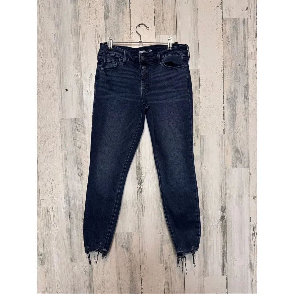 Old Navy Rockstar Super Skinny Jeans Size 6 Mid Rise Button Fly Raw Hem Dark Was